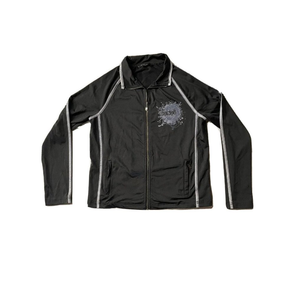 Y2K Bling BCBG MaxAzria Womens Zip Up Track Stretch Hoodie Jacket Rhinestones